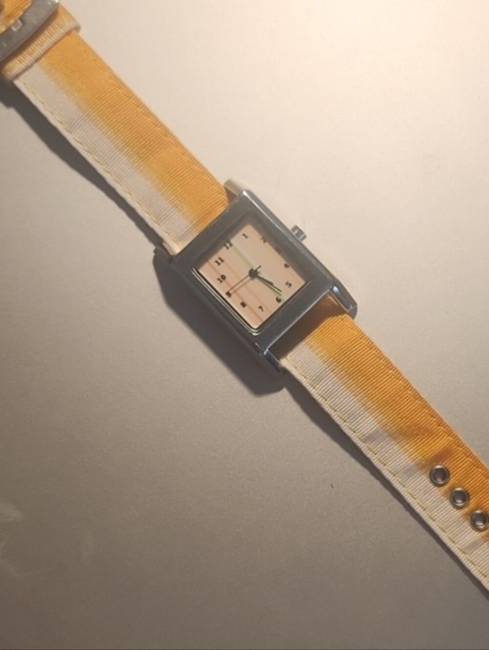 Gymboree Silver Watch with Orange and Off White Fabric Strap